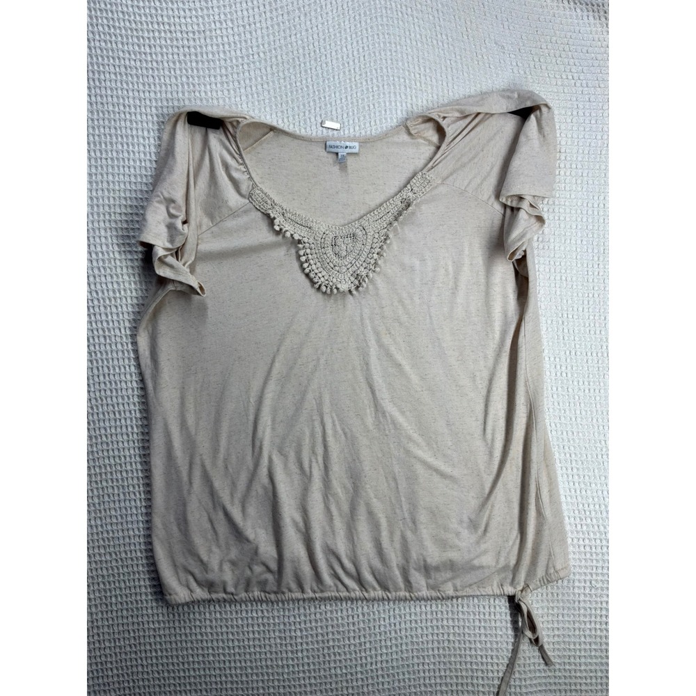 Boho Women Fashion Bug Crochet Bib Blouse 2X Beige
